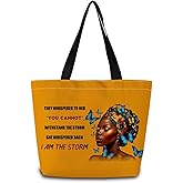 ZhuVantrix African American Tote Bag Reusable Grocery Bags Aesthetic Shopping Shoulder Handbag with Interior Zipper Pocket Stylish I Am The Storm Present for Women