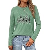 Christmas Long Sleeve Shirts for Women Christmas Shirt Holiday T Shirt Xmas Trees Buffalo Plaid Christmas Tops