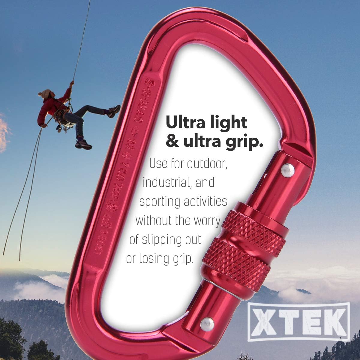 Aluminum Locking Carabiner Clip (23kN / 5171lb) UIAA & CE Rated - Rock Climbing Carabiner - Light Weight Heavy Duty Carabiner, for Tree Climbing, Dog Leashes, Keys, Climbing - 4" (1 Carabiner) : Sports & Outdoors