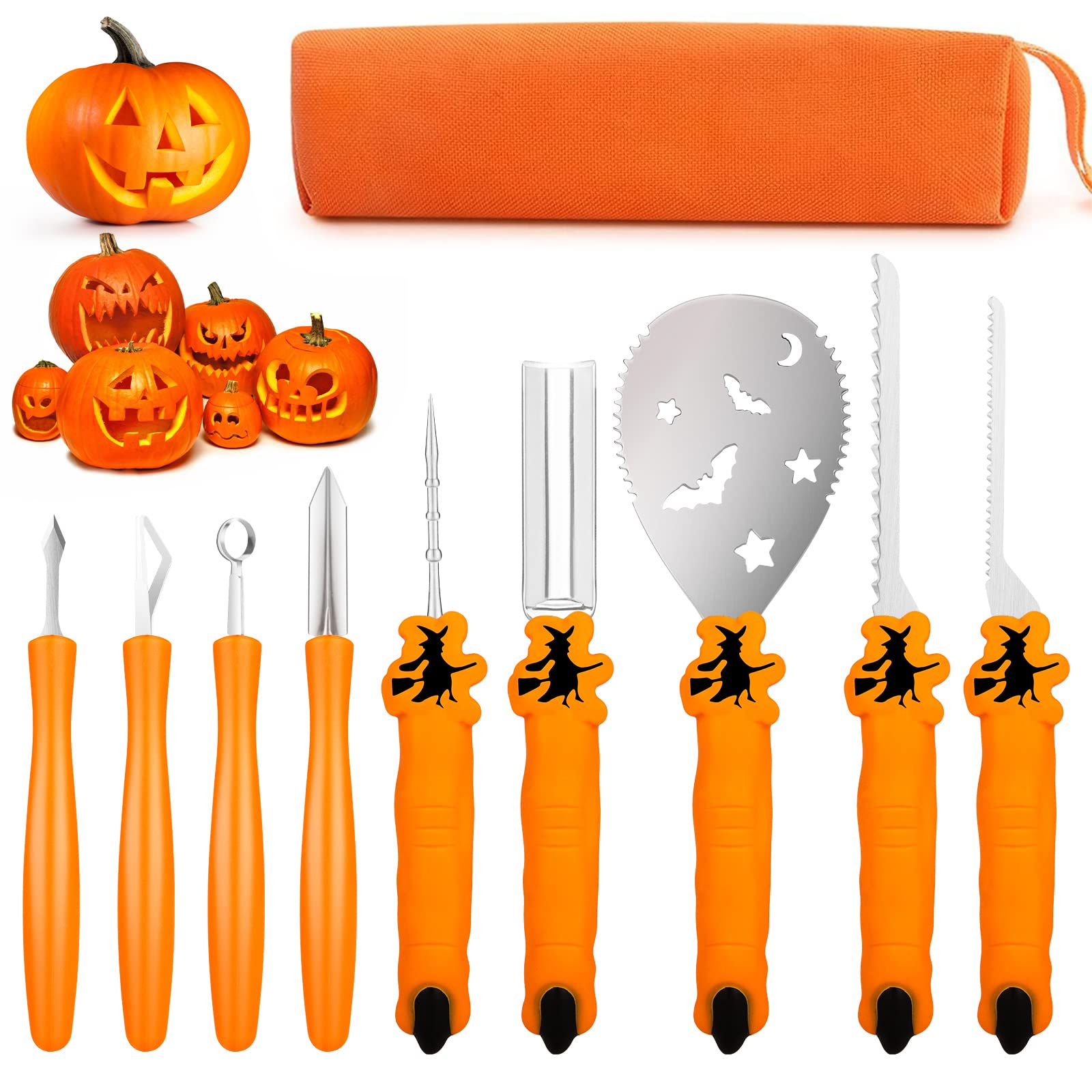 Photo 1 of TRAALL Pumpkin Carving Kit Tools Halloween, Professional Heavy Duty Carving Set, Stainless Steel Sculpting Tool Carving Knife for Halloween Decoration Jack-O-Lanterns, Gift for Halloween(9PCS)