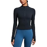 CRZ YOGA Butterluxe Waist Length Jackets for Women - Full Zip Athletic Track Tops with Thumb Holes Pockets