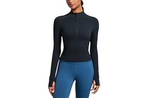 CRZ YOGA Butterluxe Womens Cropped Slim Fit Workout Jacket Weightless Track Athletic Full Zip Up Tops with Thumb Holes