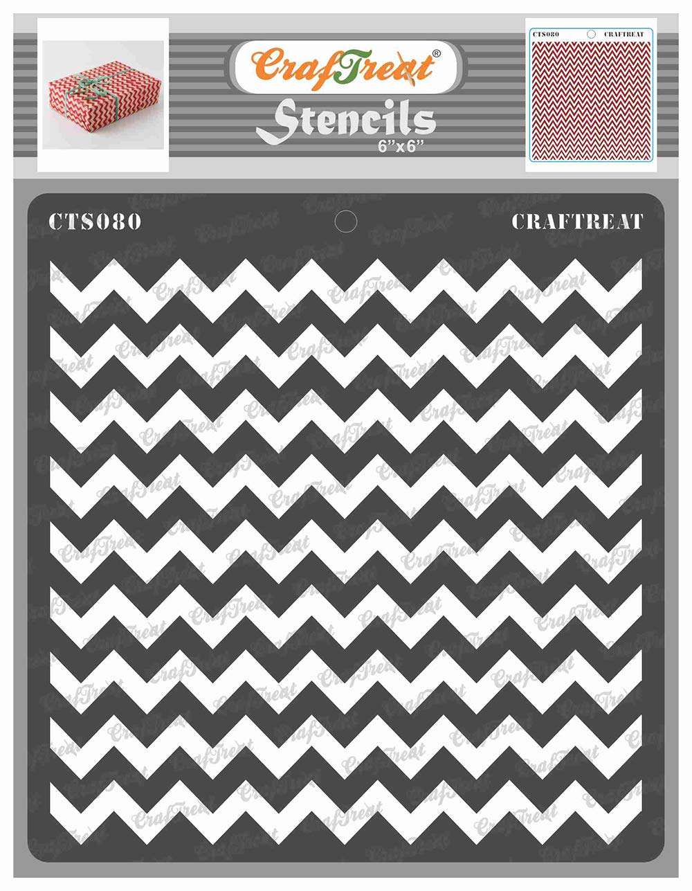 CrafTreat Geometric Stencils for Painting on Wood, Wall, Tile, Canvas, Paper, Fabric and Floor - Chevron Stencil - 6x6 Inches - Reusable DIY Art and Craft Stencils - Chevron Template