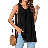 Vrtige Women's Summer Tank Top Casual V Neck Sleeveless Loose Fit Pleated Shirt Blouse