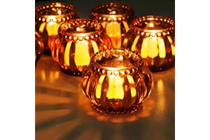 Woho 12pcs Amber Tealight Candle Holder, Glass Tea Lights Candle Holder for Wedding Table Decor, Votive Candle Holders for Birthday Party