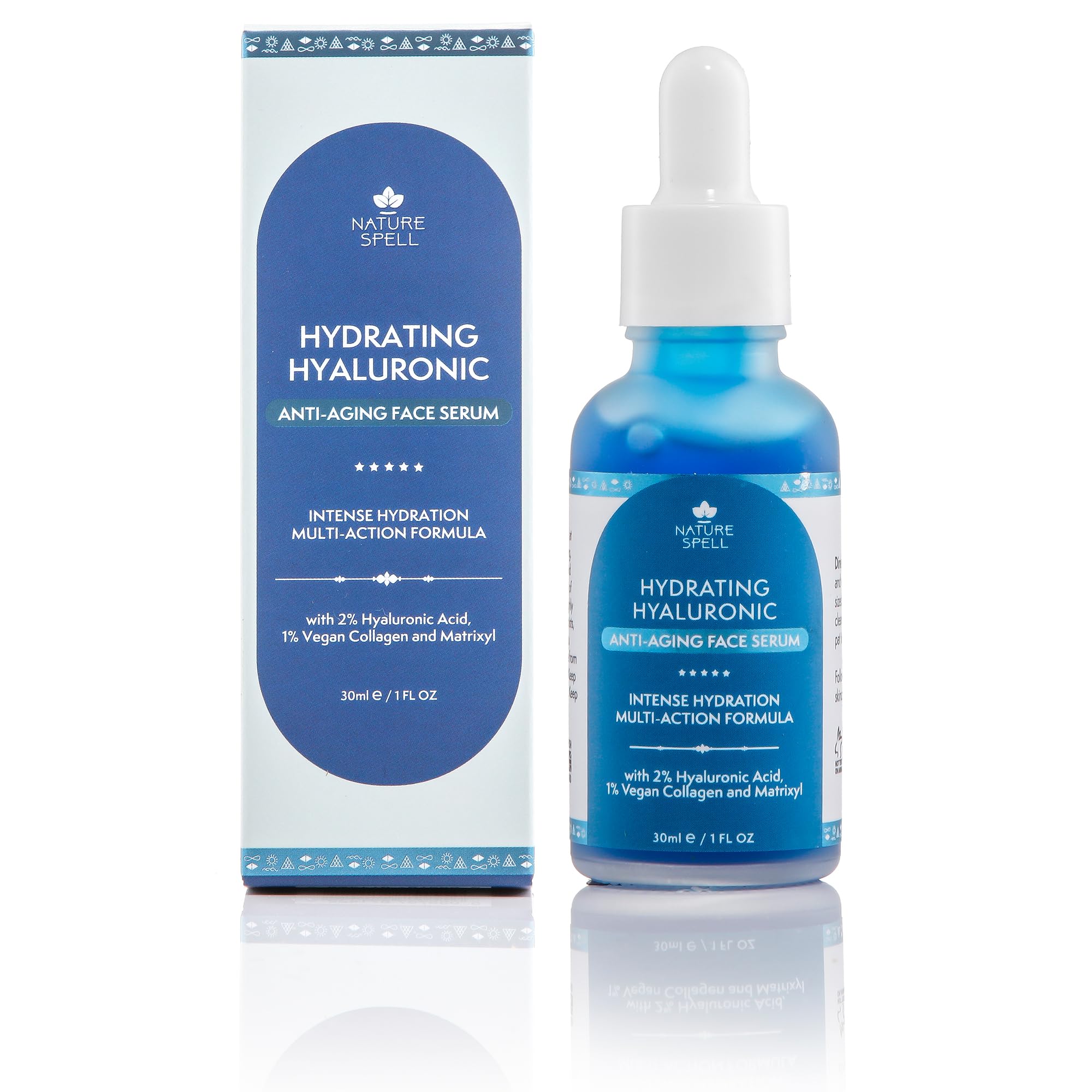 Nature Spell 2% Hyaluronic Acid Face Serum 30 ml – Infused with 1% Vegan Collagen + Matrixyl 3000 - Anti Aging Serum - Reduces visibility of fine lines & wrinkles – 100% Vegan – Made in the UK