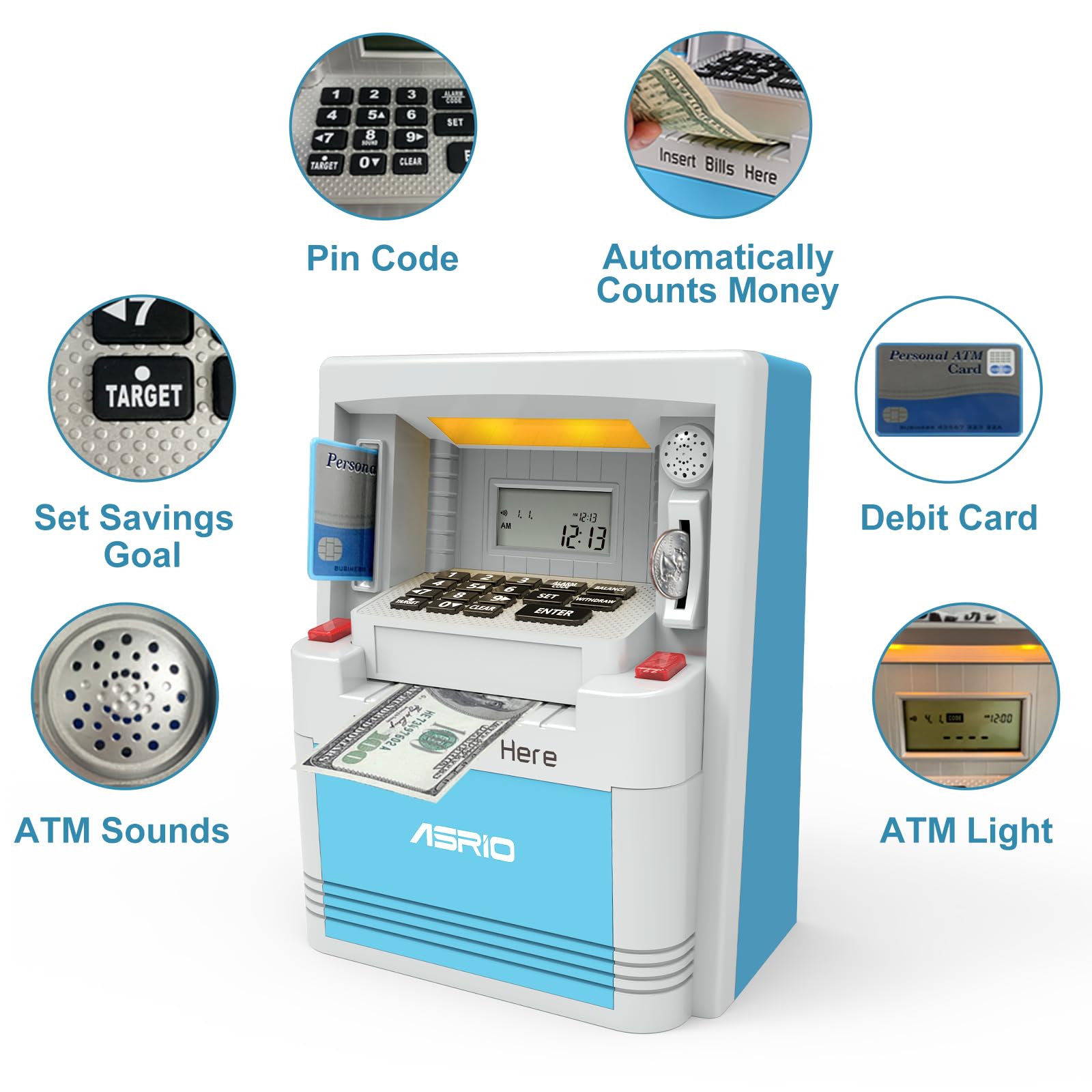 Electronic Piggy Bank for Kids, Cash Coin Can ATM Bank, Kids Banks for Real Money, Electronic ATM Machine Password Cash Coin, Toys for Ages 6-13 Piggy Bank, Electronic Savings Safe