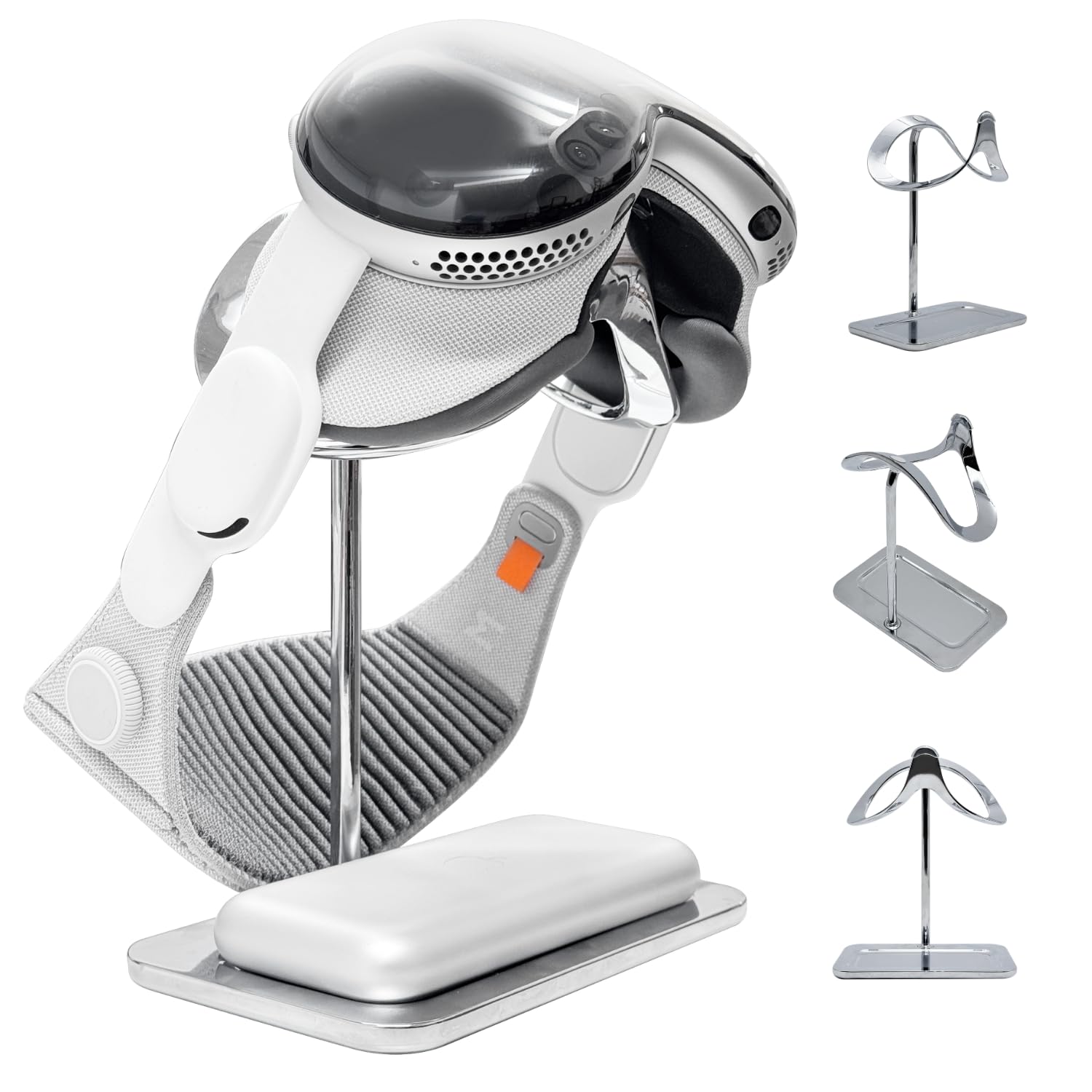 Macally Apple Vision Pro Stand with Battery Holder - Premium Heavy Duty Base for Stability, Minimalist Display Cradle with Lens Protection - Apple Vision Pro Accessories