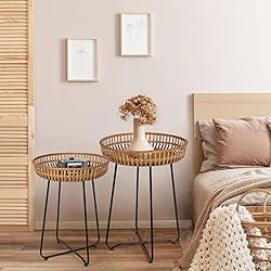 Oakrain Rattan Side Table Nesting Tables Set of