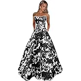 Mollyevers Floral Jacquard Prom Dresses for Women 2026 Pearl Strapless Corset Long Formal Evening Gowns with Pockets