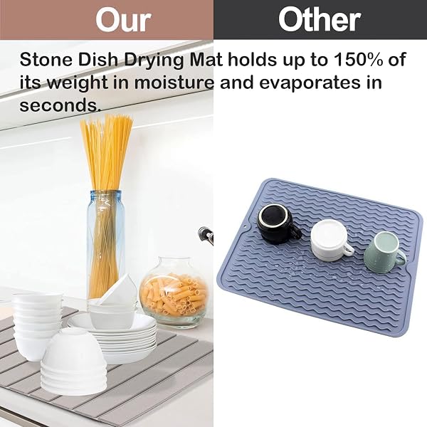 MAIGANDAMAI LARGE STONE DISH DRYING MAT FOR KITCHEN COUNTER, 24″(L)×16″(W) COLLAPSIBLE KITCHEN DISH DRYING MAT, ABSORBENT QUICK DRY DIATOMACEOUS EARTH, FOR DISHES BOTTLES CUPS, MATCH ANY COUNTERTOP
