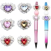 BROVITI 6Pcs Rhinestone Heart Shape Focal Beads for Pens Pearl Heart Craft Beads for DIY Beaded Pens Bracelet Necklace Earrings Keychain Jewelry Making