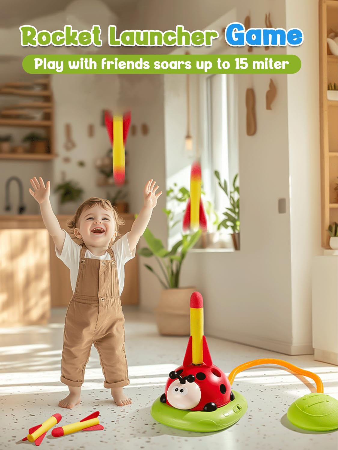 Kssvzz 3 in 1 Spiele für Kinder, Raketen Spielzeug, Seilspringmaschine Kinder, Ringwurfspiel für Kinders, Schaumraketen Launcher, Sport & Outdoor-Spielzeug für 3 4 5 6 7 8 9 Jahre 4