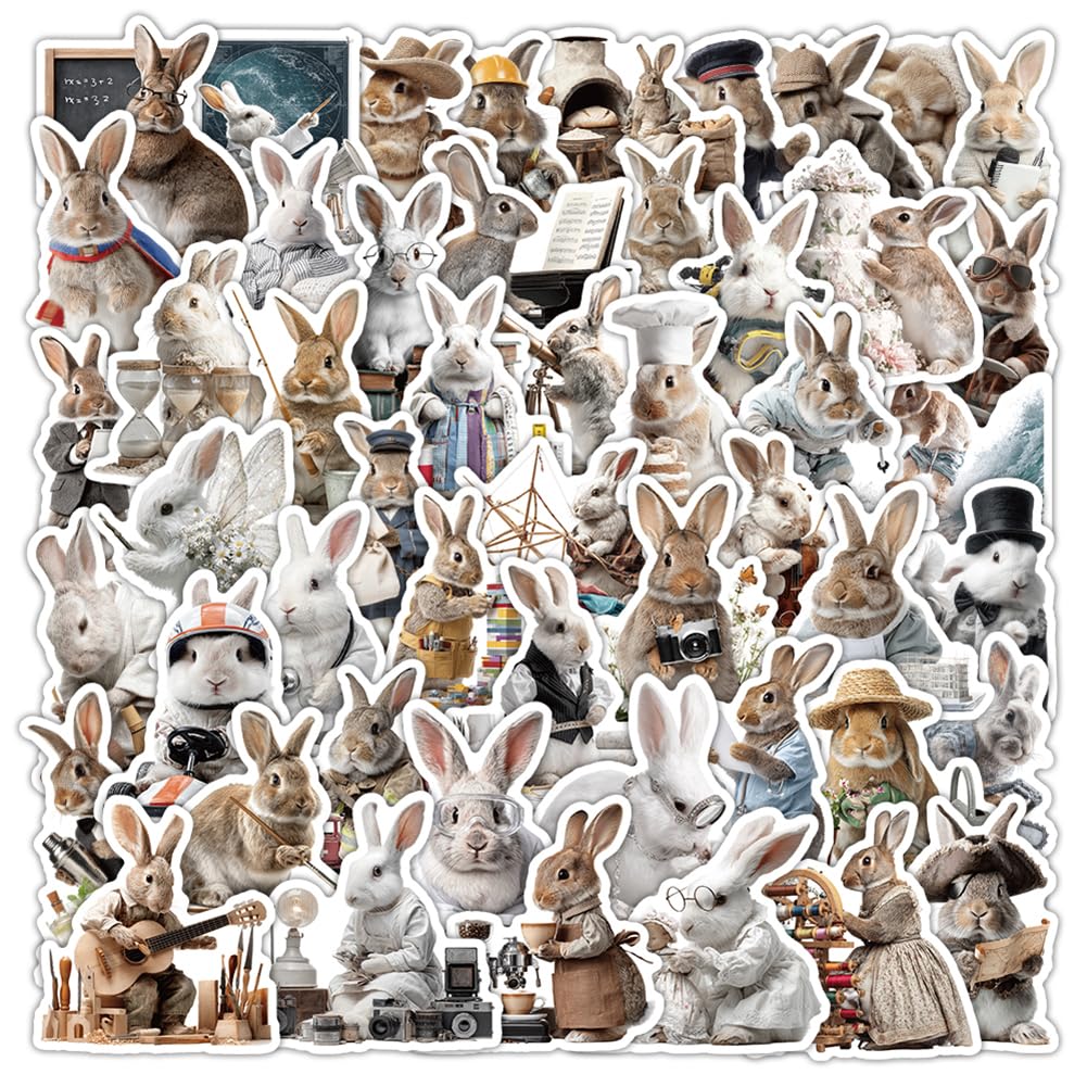50Pcs Rabbit Stickers Waterproof Vinyl Decals for Water Bottles Laptop
