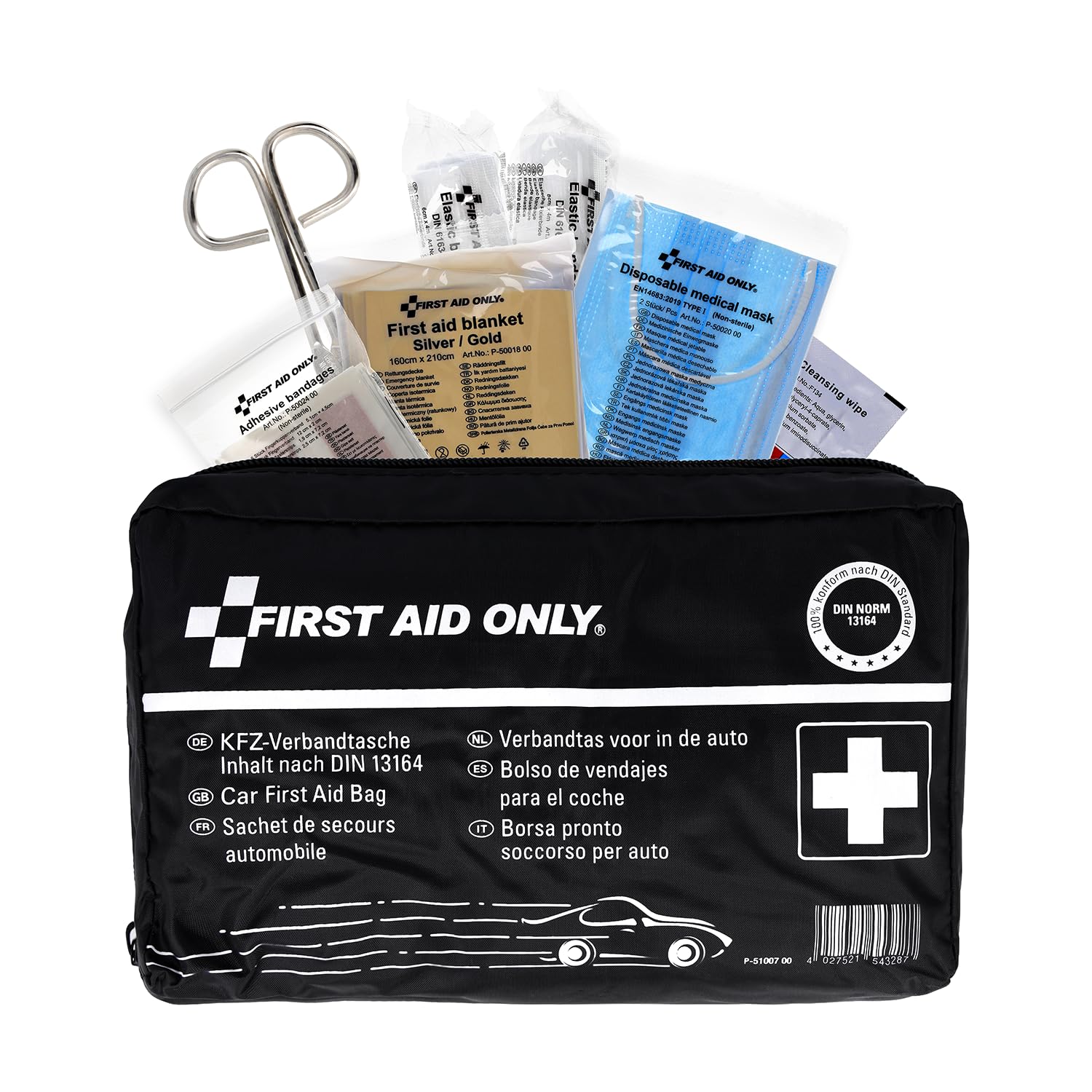 First Aid Only kit for car, KFZ DIN 13164, Blue, P-10019, Black