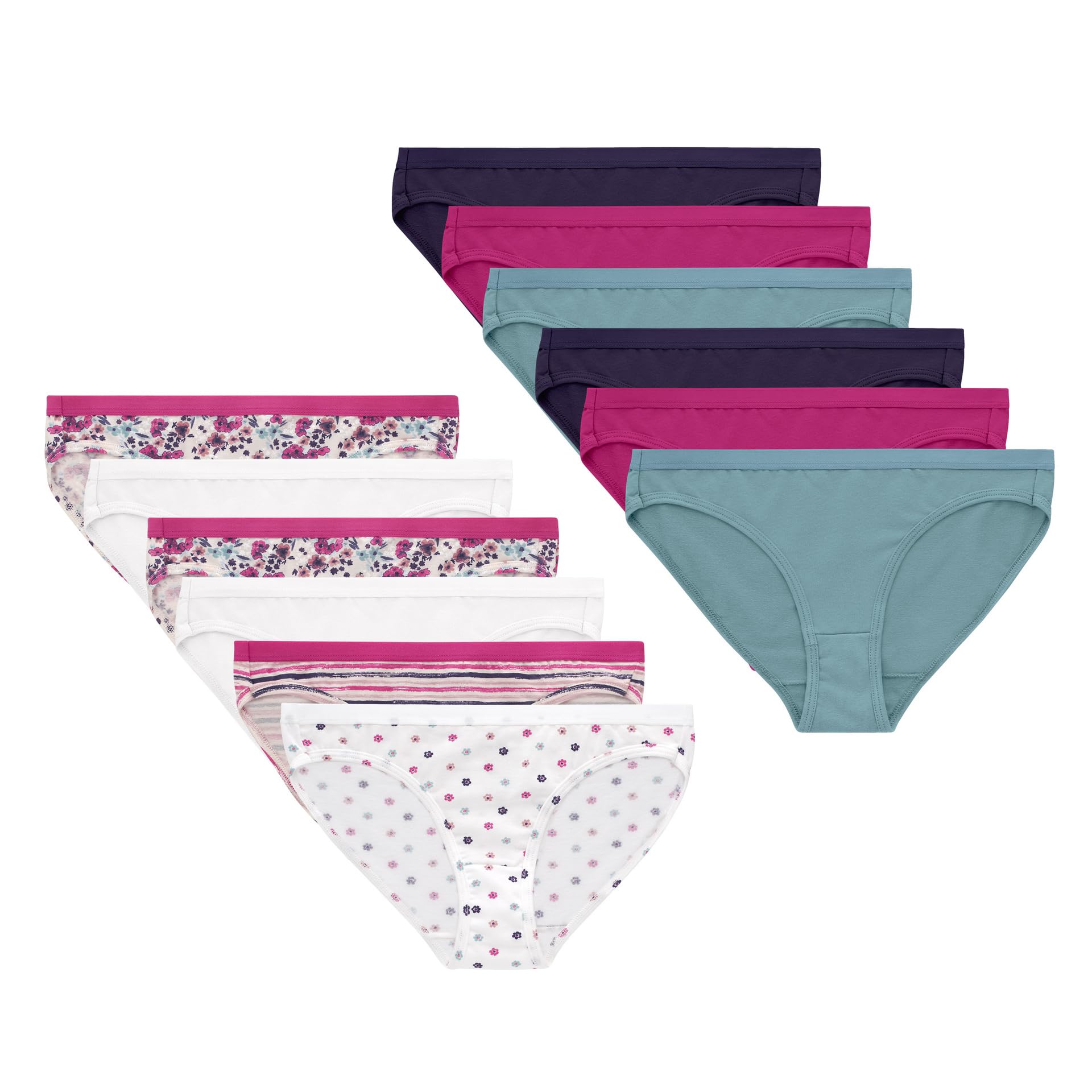 Photo 1 of Hanes Little Bikini Underwear, Stretch Cotton Panties for Girls, Assorted, 12-Pack, Purple, Blue, Pink, Floral Print, Stripe Print, Dot Print