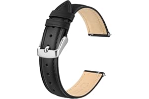 BISONSTRAP Elegant Leather Watch Straps, Quick Release, Watch Bands for Women and Men, 12mm, Black (Silver Buckle)