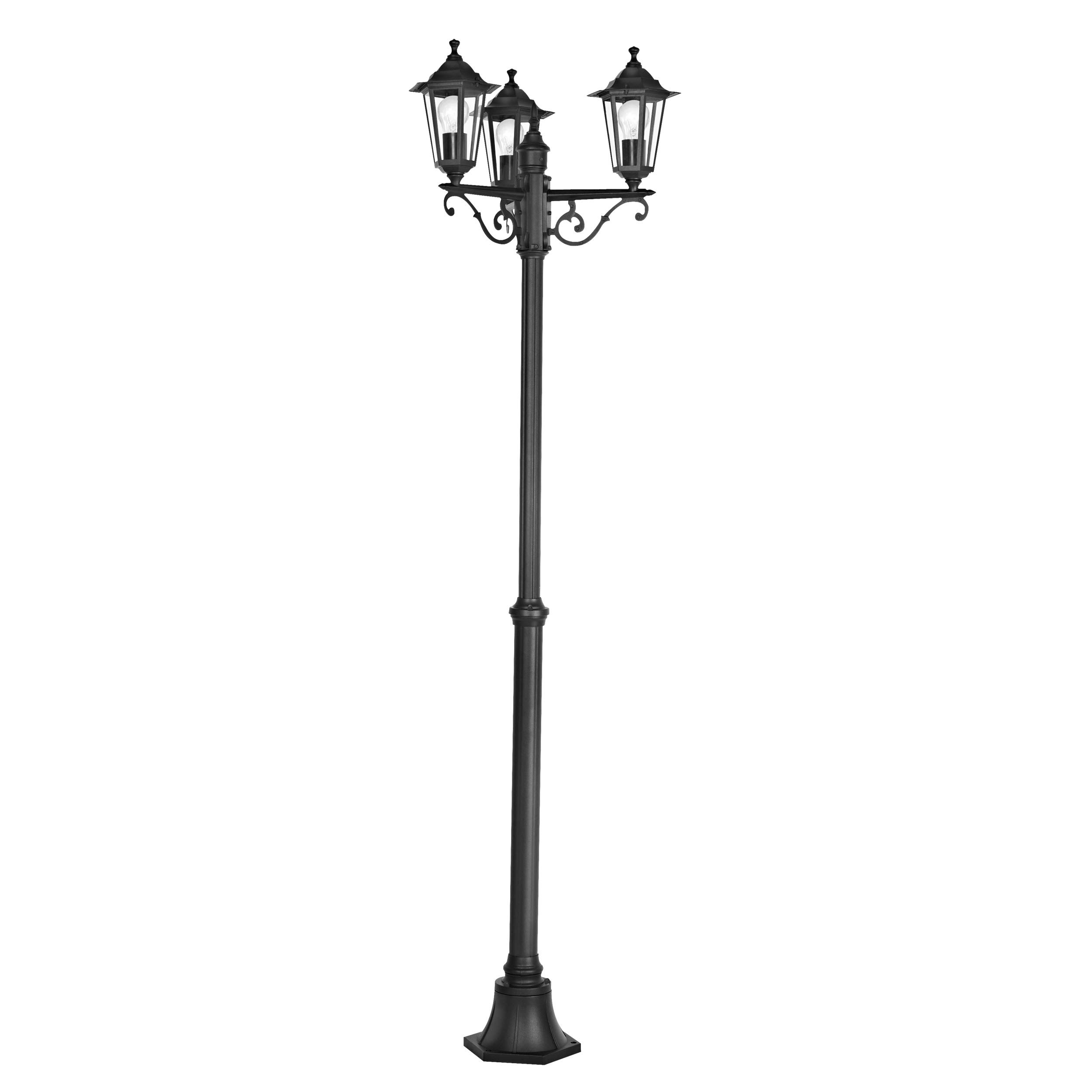 EGLO Laterna 4 Lamppost, 3-Flame Victorian Style Outdoor Lantern, Black Cast Aluminium and Glass Garden and Driveway Lighting, E27 Socket, IP44
