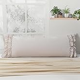Herside Body Pillow Cover, 20x54 inches Beige, French Country Vintage Ruffled Bow Pillowcase 1 Pack, Ultra Soft Microfiber Long Pillow for Bed