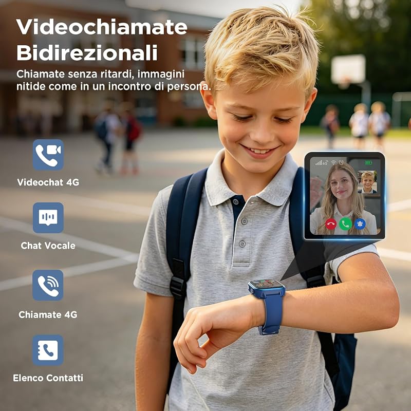 Smartwatch Bambini con GPS, Videochiamate, SOS, Regalo, Blu