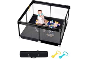 DEAR LOV 50" x 50" Extra Large Baby Playpen for Babies and Toddlers, Safe Activity Center with Soft Play Fence, Indoor Safety Yard, Easy to Assemble and Clean (Black)