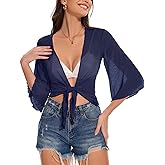 Women's Short Cardigan Bolero Shrug Sheer Tie Front Top 3/4 Sleeve Jacket for Dress