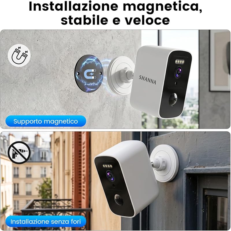 2K 3MP Telecamera WiFi Esterno Senza Fili-Archiviazione cloud gratuita,Montaggio magnetico Telecamera Wi-Fi Esterno Senza Fili 5GHz&2,4GHz WiFi,Rilevazione umana,Visione notturna a colori con IA, IP66