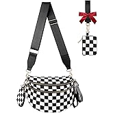 Checkered Crossbody Bag Bum Bag Crossbody Bags for Women Waist Packs Large Fanny Packs Belt Bags Checkered Purse Handbags Wallets Purses Trendy Shoulder Pouch (Checkered Black and White, One Size)