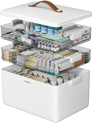 CTIME 3-stöckige Medizinbox - Tragbar mit Lederhenkel, ideal für Haushalt und Reisen