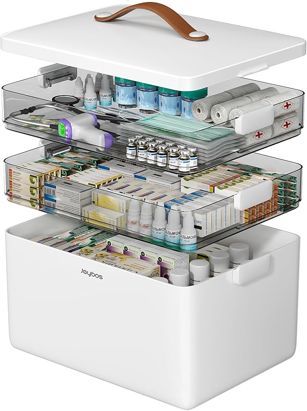 CTIME 3-stöckige Medizinbox - Tragbar mit Lederhenkel, ideal für Haushalt und Reisen