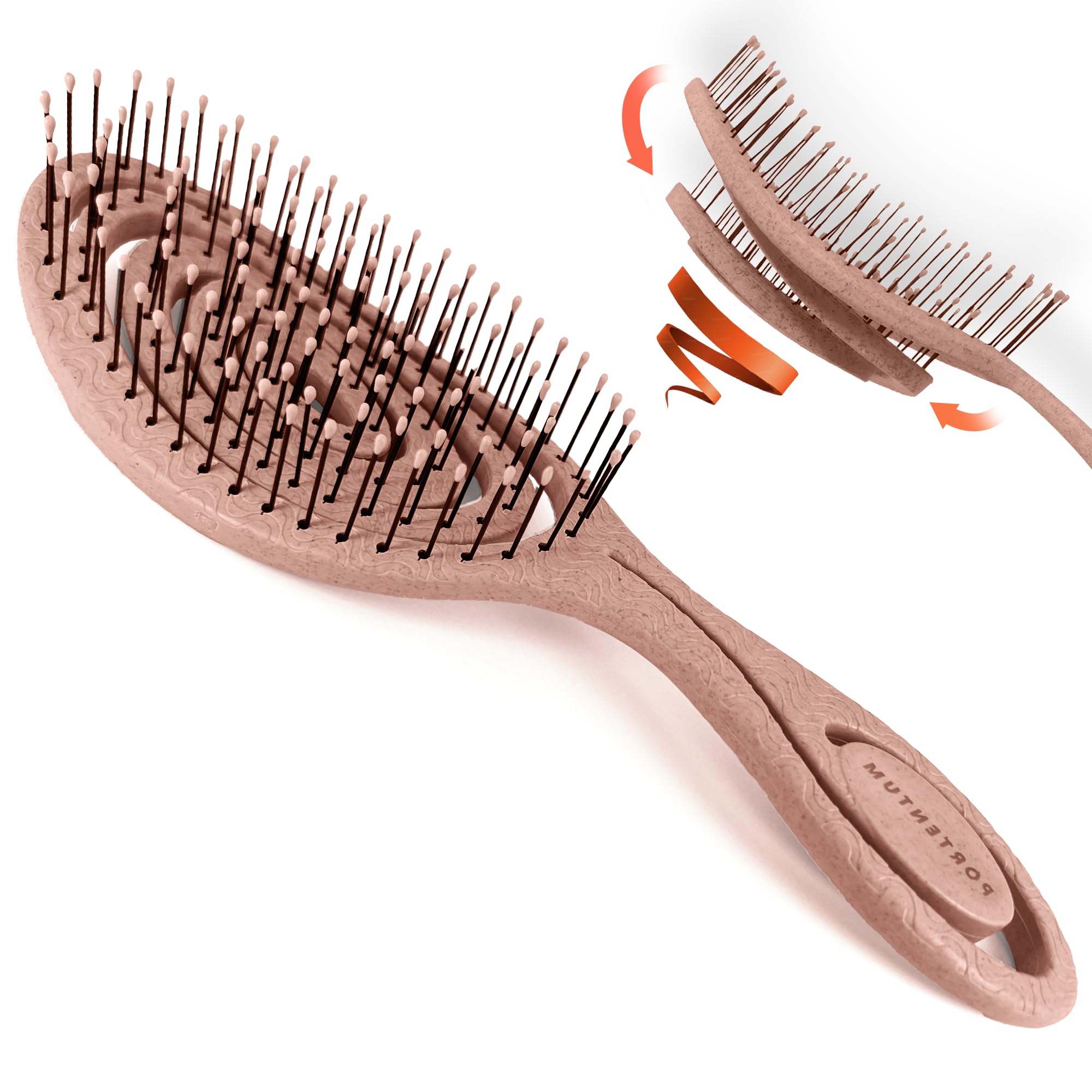 PORTENTUM - Tangle-free & Anti-Breakage Hair Brush - Soft Styling - Natural Hair & Scalp Care - Suitable for All Hair Types - Made with Natural Materials