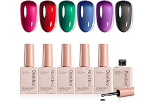 BEETLES GEL POLISH Beetles Jelly Gel Nail Polish Set - Jelly Magic Gel Polish, 6 Colors Christmas Gel Polish Kit Pink Red Black Blue Green Purple Sheer Translucent Effect Soak Off UV Manicure DIY Gift for Women