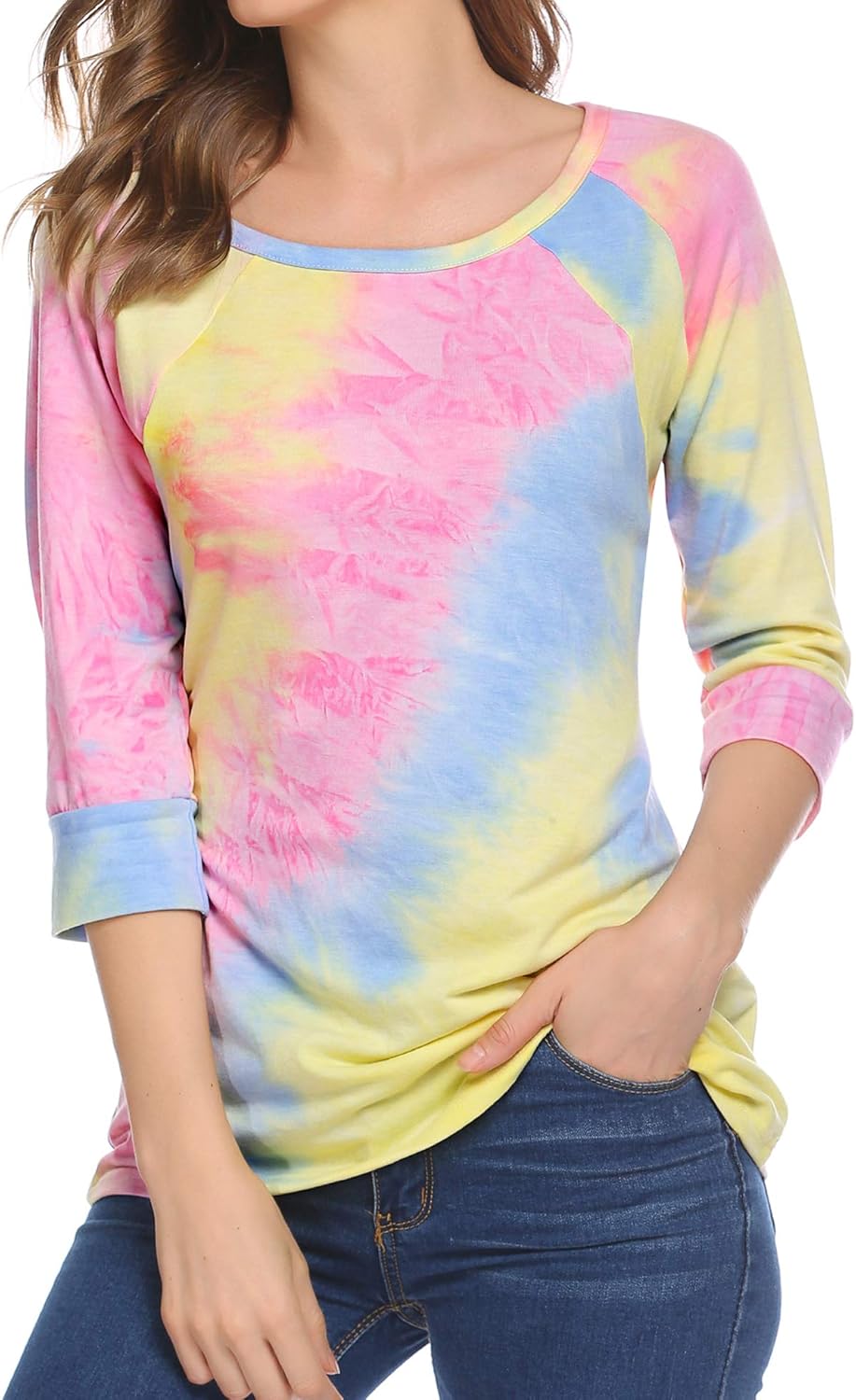 Zeagoo Women's Polka Dots Shirt Striped 3/4 Sleeve Casual Scoop Neck Tops Tee S-XXXL: Clothing
