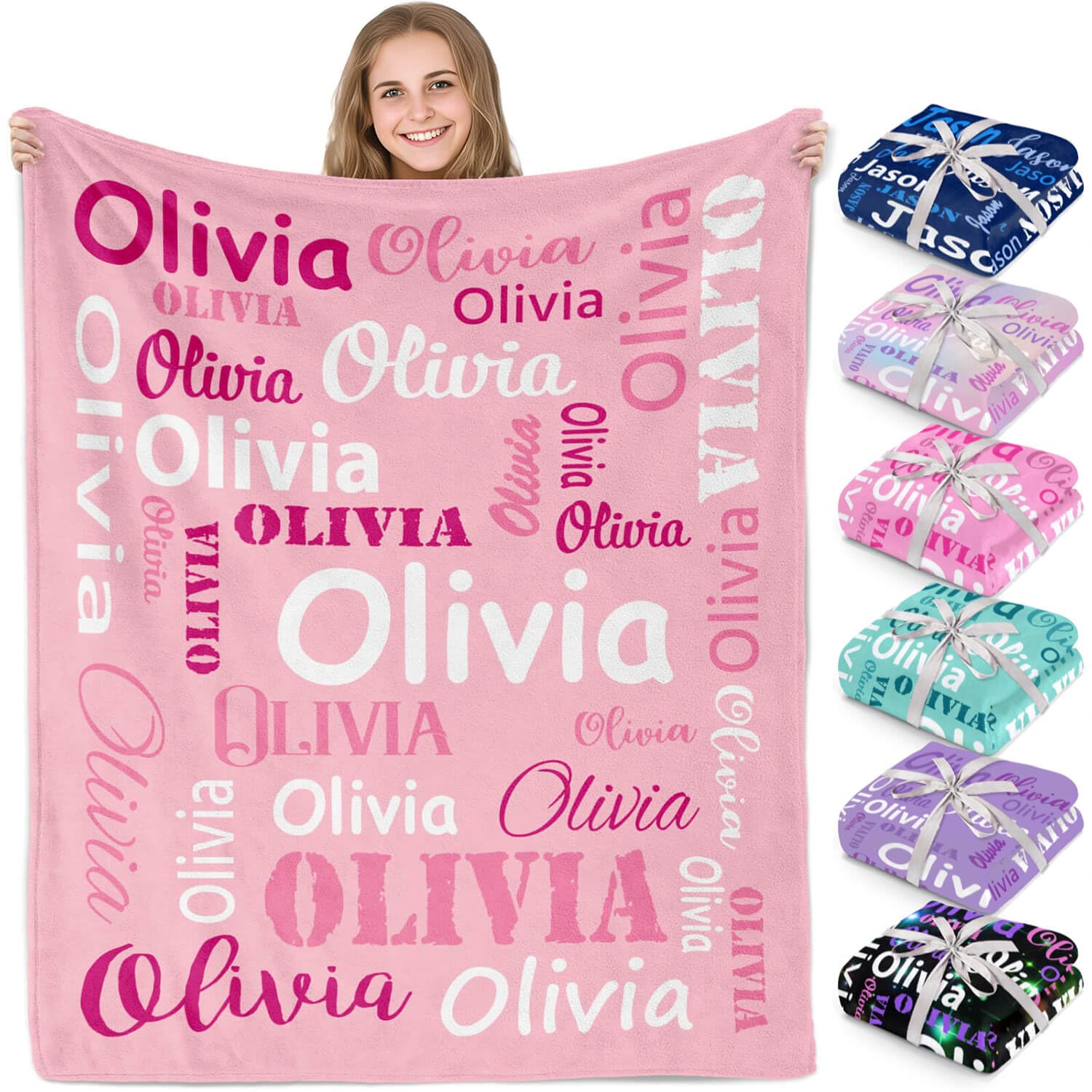 Gudina Ships Next Day, Personalized Blankets and Throws Custom Blanket with Name Customized Flannel Blanket for Kids Valentines Blanket Gifts for Teen Girls Boys