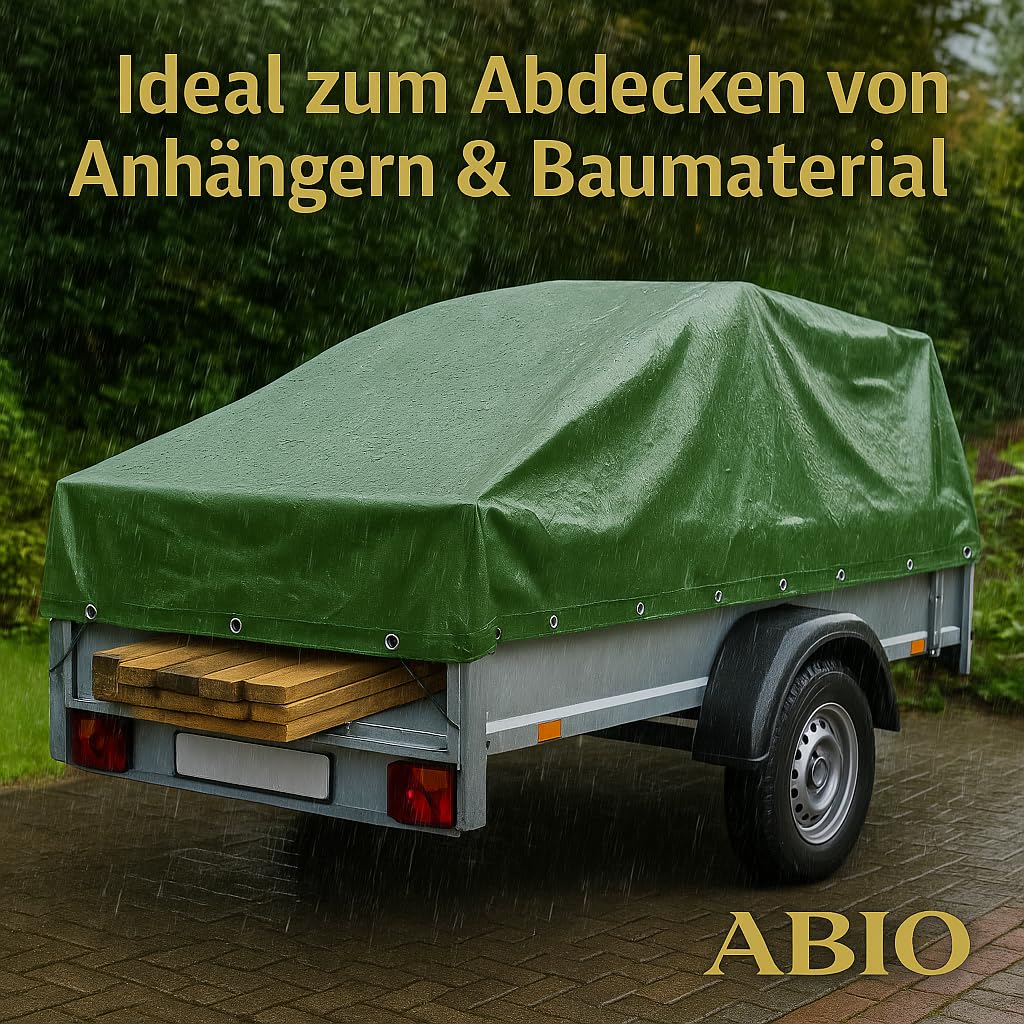 Abio Abdeckplane 4x6m Grün 100g/m² Wasserdicht mit Ösen Plane Gewebeplane Tarp Schutzplane für Haus & Garten Holz Gartenmöbel Camping Haus 5