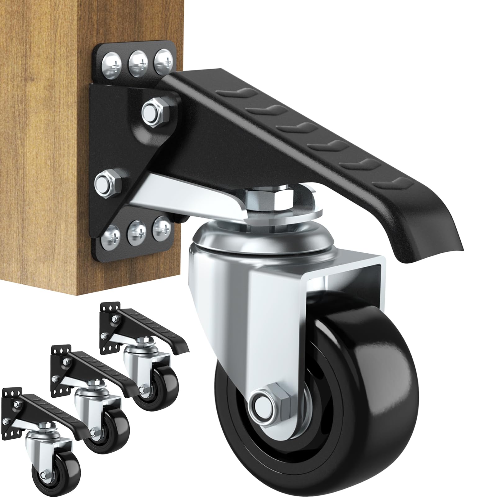 Photo 1 of SOLEJAZZ Workbench Casters Wheels 920Lbs Retractable Casters Set of 4 Heavy Duty Side Mount Caster Rollers 3" Stepdown Castor Wheels for Bench Machinery Work Table with Installation Template, 4 Pack