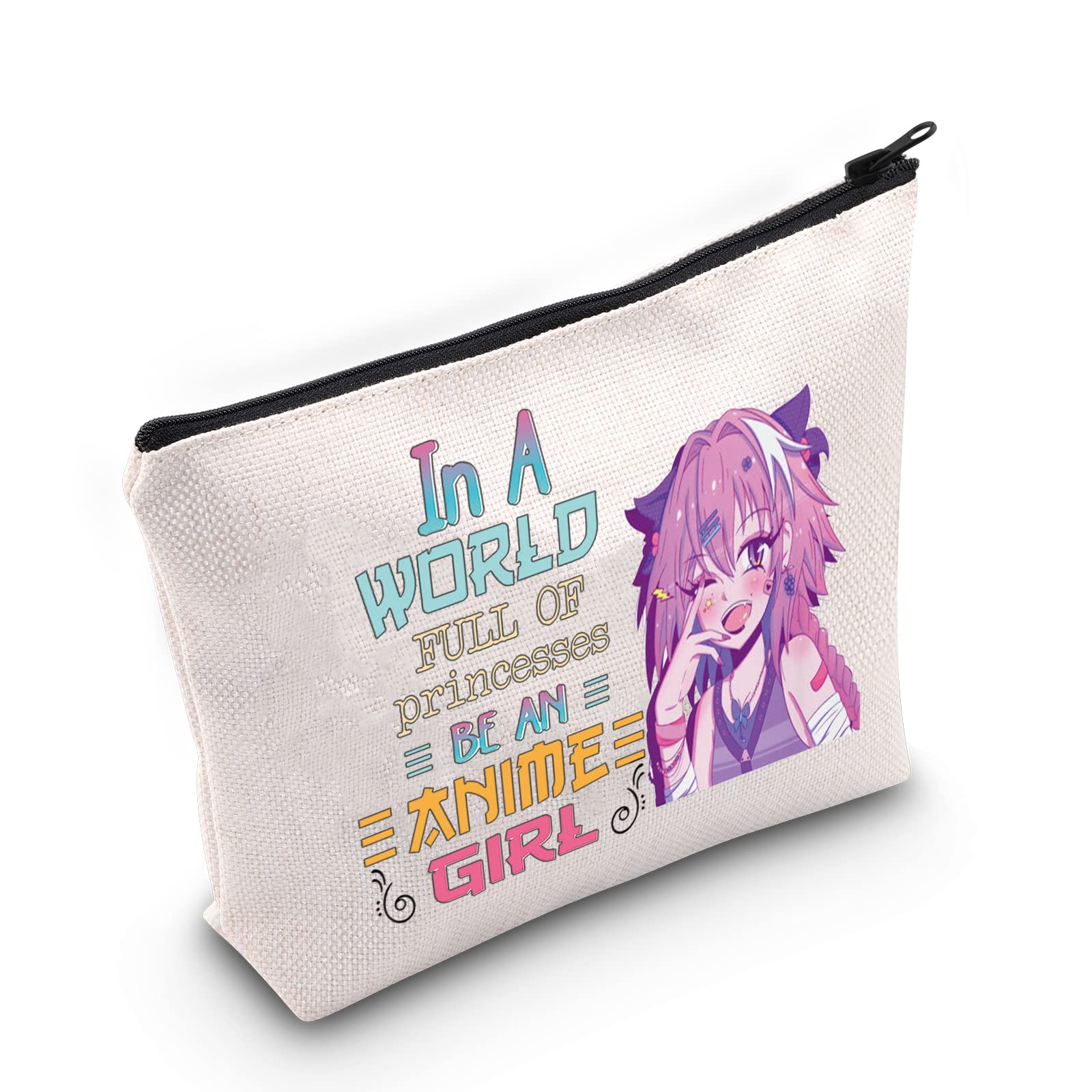 WZMPA Cosmetic Makeup Bag - Anime Lover Gift,Zipper Pouch Bag For Teenagers and Fans, In A World Full Of Princesses, Be An Anime Girl, Multicolor