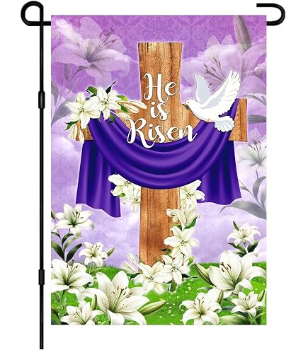 HAONEFECT Oster-Gartenflaggen-Set – 2 Stück, Doppelseitig, „He Is Risen“, Für Haus & Garten