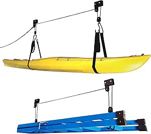 Kayak Hoist Set – Overhead Pulley System with 125 lb Capacity for Kayaks, Canoes, Bikes, or Ladder Storage by Rad Sportz (2 Pack)