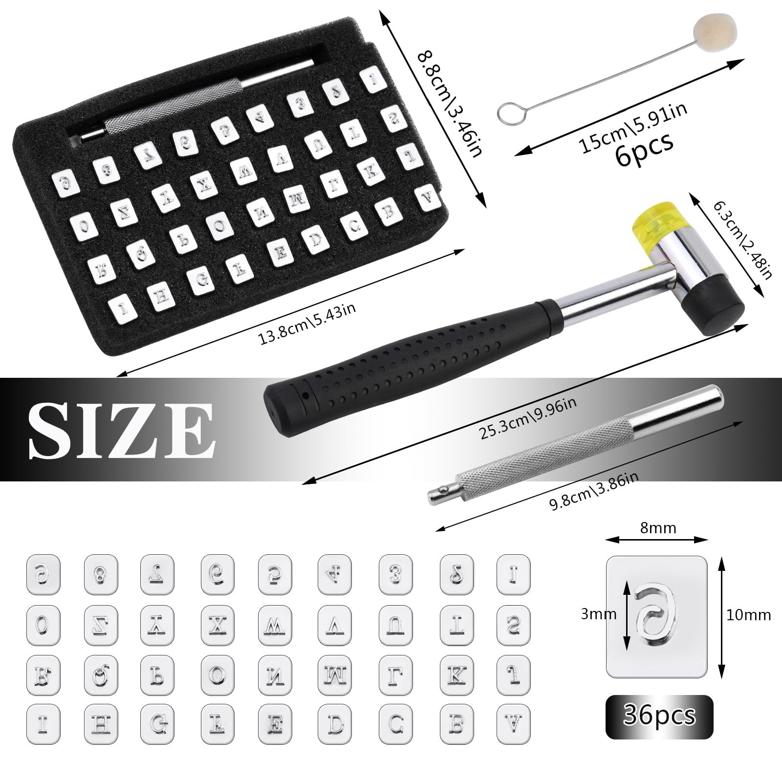 Wonvoc 44 Pcs Leather Stamping Tools, 36 Pcs Leather Letter Stamps, Leather Stamping Kit, with Wool Dauber Stamping Tools, Leather Hammer, for DIY Leathercrafts