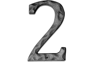HOMUS 5 Inch High House Numbers-Unique Solid Hammered Style Cast Iron Home Address Numbers/Mailbox Numbers/Black/Number 2