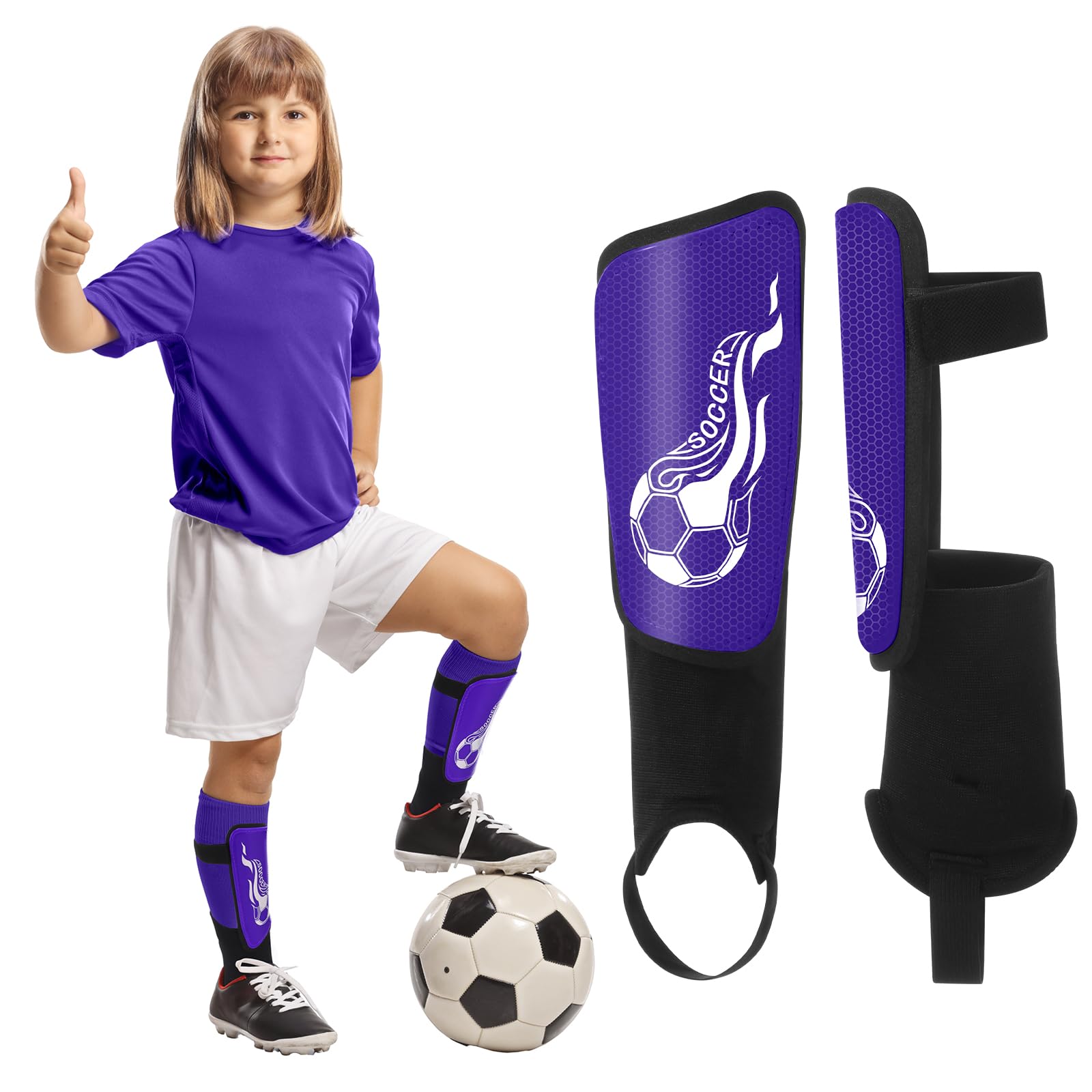 Photo 1 of VercanMonth Soccer Shin Guards for Kids Youth 4-8, 8-14, Lightweight Adjustable Strap Soccer Shin Pads with Ankle Protection Protective Football Equipment for Boys Girls Teens(Purple,Medium)