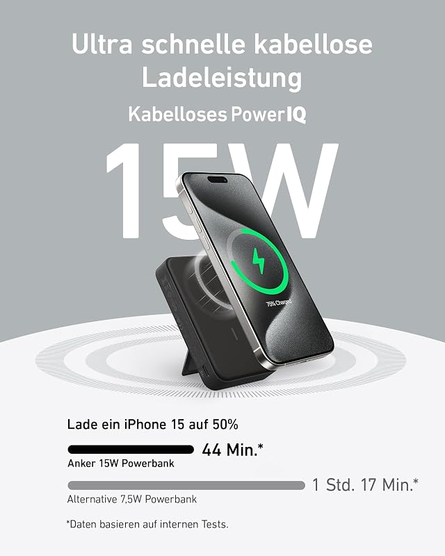 MagGo magnetische Powerbank 10000mAh Qi2 15W mit Halterung