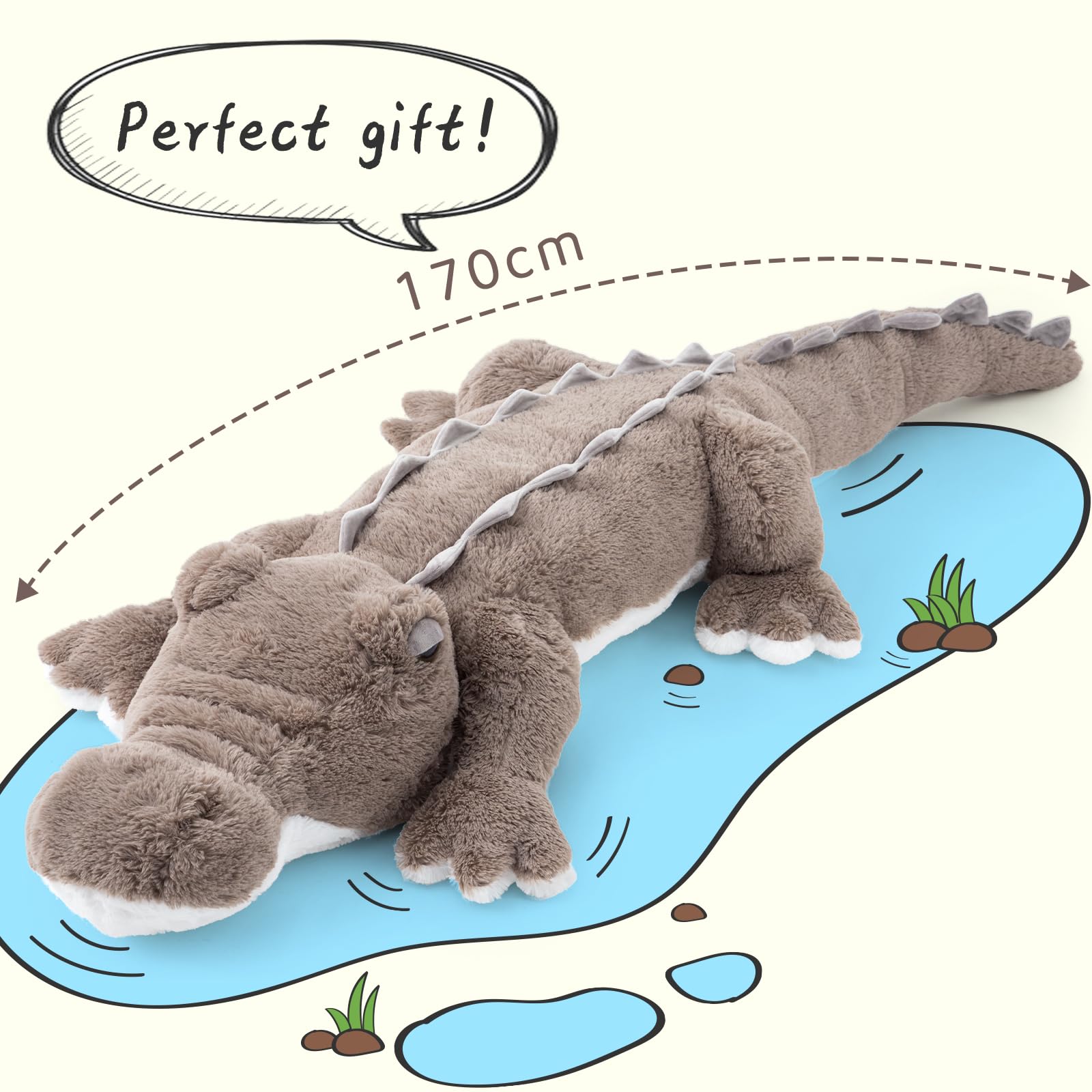 MorisMos 170cm lang riesen Krokodil Kuscheltier XXL, weich groß Aligator Stofftier Plüschtier,Plüsch Crokdil Spielzeug Kissen, crocodileteddy Geschenk Kinder Mädchen Baby 4