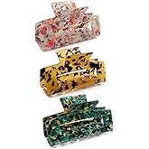 Bgffuy 3PCS Large Hair Clips for Thick Hair, Cellulose Acetate Rectangle Claw Clips with Strong Hold, Non-Slip Hair Clips for Women, Stylish Hair Accessories (Tortoise Shell Leopard)