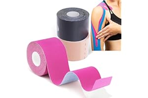 GTAGKOMMEN Waterproof Breathable Kinesiology Tape,16ft Uncut Strips (3 Rolls),Kinetic Tape, Sports Tape for Knee Pain&Elbow,Elastic Athletic Tape for Sports & Weightlifting,Muscle Strain Relief-Black+Beige+Pink