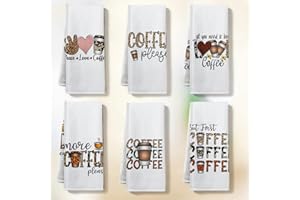 6 PCS Coffee Themed Print Kitchen Towels, Waffle Hand Towels Made of Absorbent Microfiber, Decorative Dish Cloth & Tea Towel 