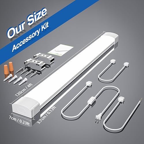 4FT LED Shop Light Fixture - 5000K Linkable Plug-in Ceiling Light For Garage & Bathroom