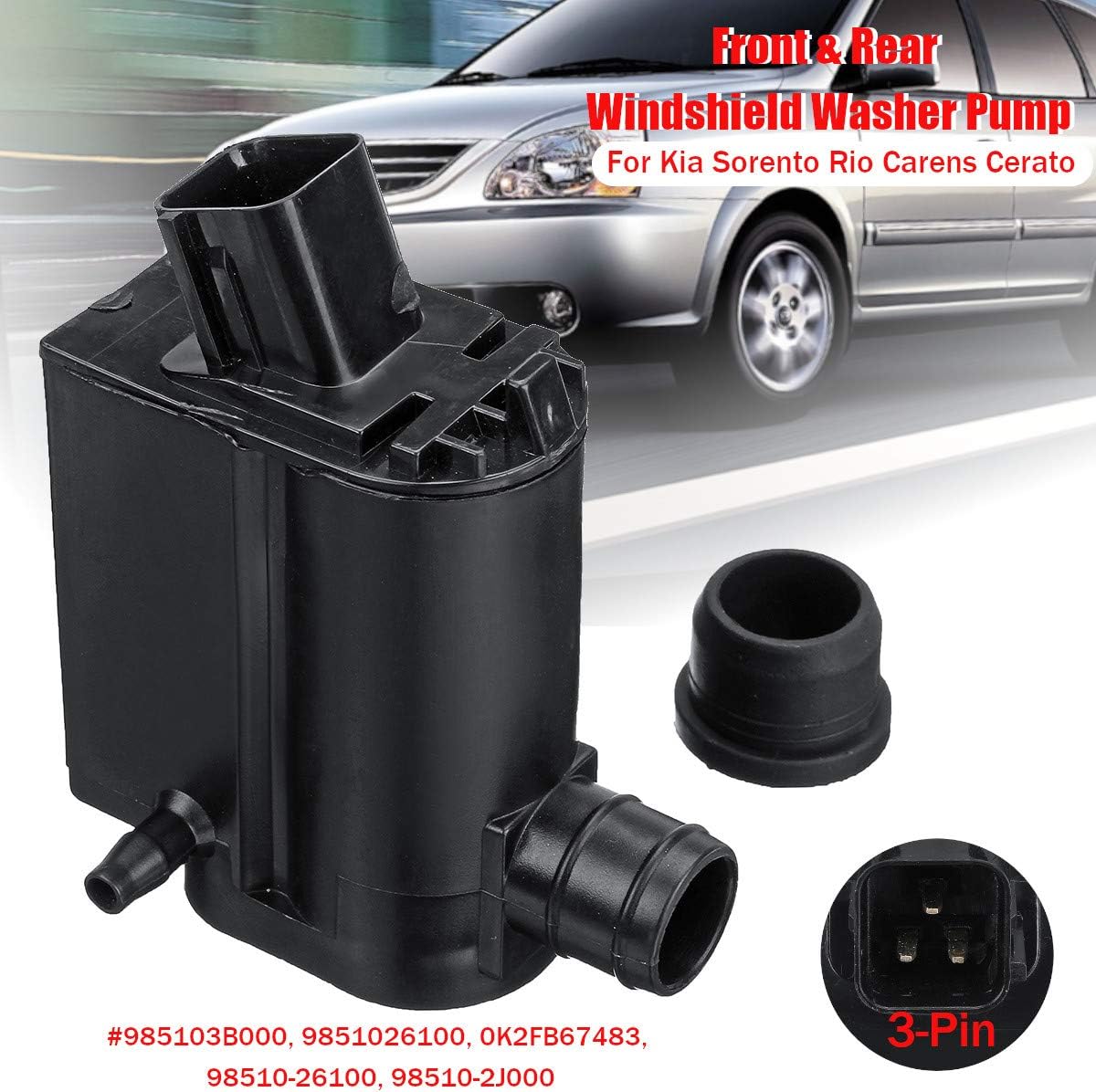 3Pin Front & Rear Windshield Washer Pump Motor 985103B000 9851026100 0K2FB67483 For Kia Sorento Rio Carens Cerato