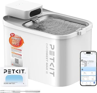 EVERSWEET MAX 2 Fuente para Gatos sin Cable, Resistente al Calor, con Sensor de Movimiento, 5000mAh Batería Recargable, Control de App, 3L Bebedero Gatos Automático, Acero Inoxidable